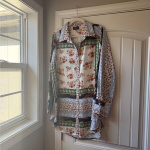 Vici Patterned Button Down Shirt Tunic